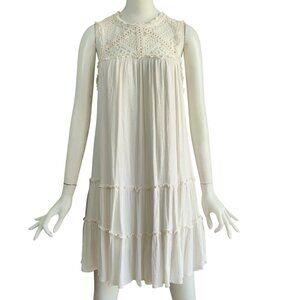 XHILARATION Babydoll Lace Ruffles Tiered Tiny Pleat Dress Romantic Coquette Sz M